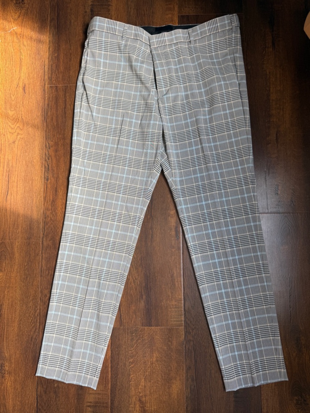 Men's Plaid Dress Pants - Gray with Blue Windowpane